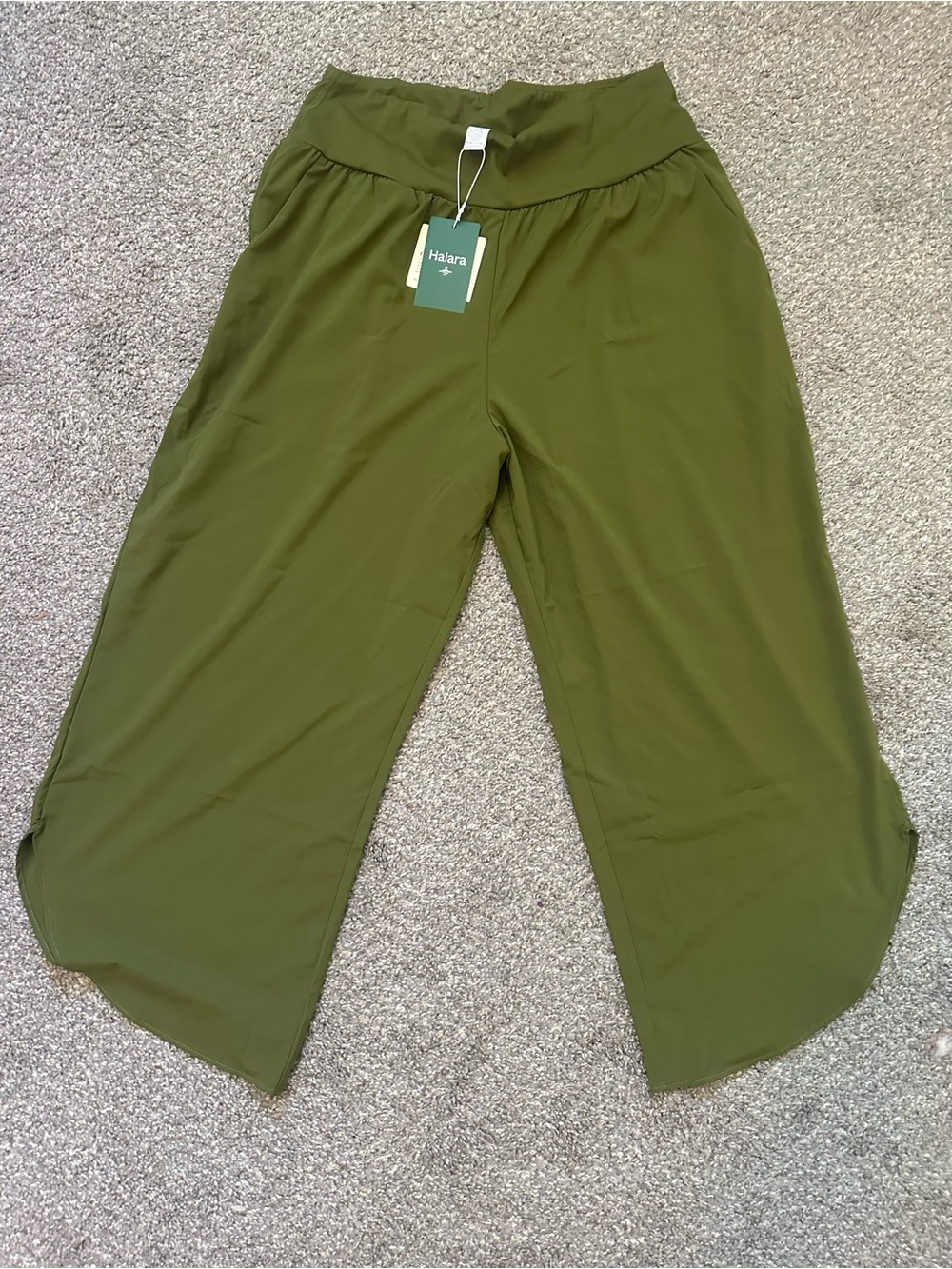 HALARA Olive Green Wide-Leg Cropped Pants with Side Slit - Picture 5 of 5